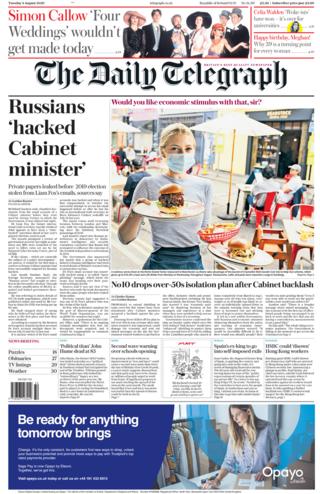 Daily Telegraph front page