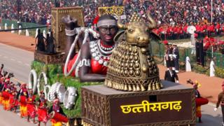 A float from Chhattisgarh state is displayed during India's Republic Day parade in New Delhi, India, 26 January.