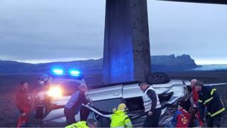 Site of car accident where three British people including child have been killed on the Núpsvötn bridge on Iceland's ring road between the town of Kirkjubæjarklaustur and area of Skaftafell