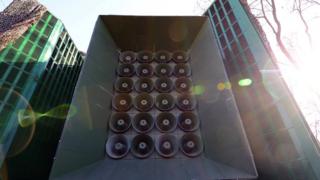 A loudspeaker stack is seen at a military base near the border between South Korea and North Korea on 8 January 2016 in Yeoncheon, South Korea.
