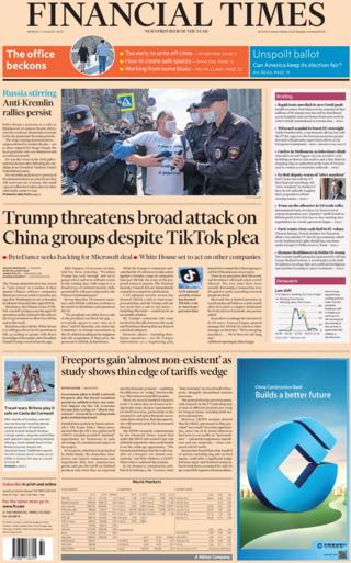 Financial Times front page 3 August