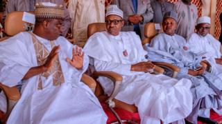 Gwamnan Sokoto tare da Buhari a wajen ta'aziyar Alhaji Shehu Shagari