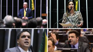 Em sentido horário, Eduardo Cunha, Clarissa Garotinho, Marco Feliciano e Cabo Daciolo