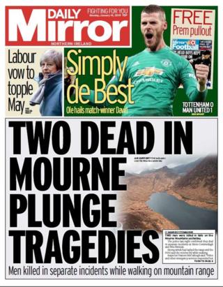 Front page of the Daily Mirror on Monday