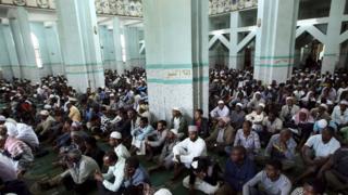 Ethiopian Muslims attend congregational Friday prayers at the Anwar Mosque in Addis Ababa