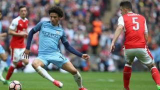 Leroy Sané playing for Manchester City against Arsenal in the 2017 FA Cup semi-final.