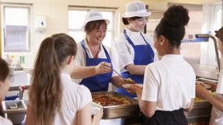 Children being served school meals