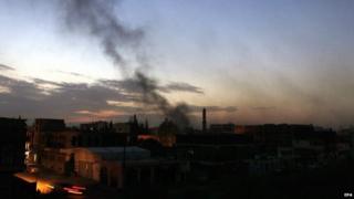 Smoke rising over Sanaa, 17 June 2016