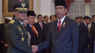 Jenderal Gatot Nurmantyo ketika dilantik Presiden Joko Widodo sebagai Panglima TNI, 8 Juli 2015.