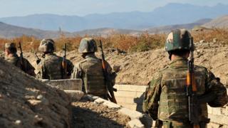 Armenian troops in Nagorno-Karabakh trench, file pic
