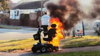 Mobility scooter on fire