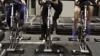 High intensity bike exercisers in a gym