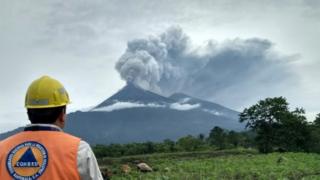 Guatemalan official looks at Fuego volcano