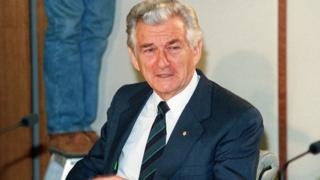 icture dated 03 June 1991 of Australian Prime minister Bob Hawke speaking at a press conference after his victory over deputy Prime minister Paul Keating in a leadership vote by the ruling Labor party caucus in Sydney.