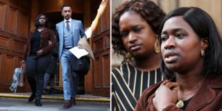 Kadi Johnson and Aamer Anwar leave the Crown Office in Edinburgh to talk to reporters, 3 October 2018