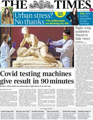 The Times front page 3 August
