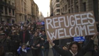 Demonstrators taking part in Saturday's Barcelona protest (18 February 2017)