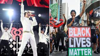 Imagen compuesta de K-Pop's Hope y BTS, y manifestantes de Black Lives Matter