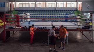 Ramiro Blanco training by the ringside at Gimnasio Nicarao in Managua, Nicaragua