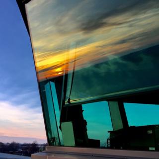 Sunset reflected on a building
