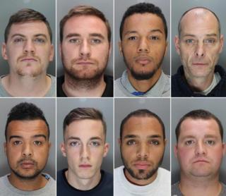 City of London Police undated handout photos of (top row left to right) Stephen Dore, Matthew McHugh, Joel Watson, Raymond Watson, (bottom row left to right) Devon Annal, Jamie Gourey, Jordan Pasquale, Paul Dillon