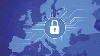 Europe map with data padlock illustration