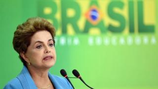 Brazilian President Dilma Rousseff speaks during a press conference at Planalto Palace in Brasilia on April 18, 2016.