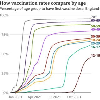A graph showing the vaccination rates for the UK population as of 15 December