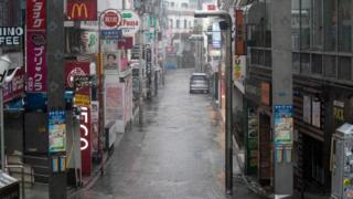 The usually very busy Harajuku district of Tokyo