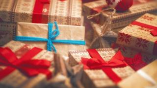 A pile of Christmas gift boxes