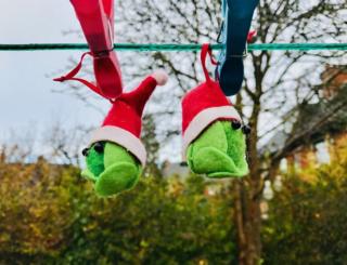 Stuffed sprouts hanging on a washing line