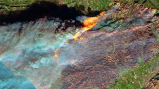 Спутниковые изображения показывают пламя из космоса.