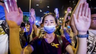 Manifestant lors d'une manifestation en faveur de la démocratie en septembre 2014