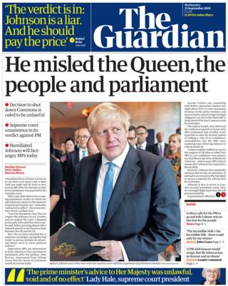 The Guardian front page 25/09/19