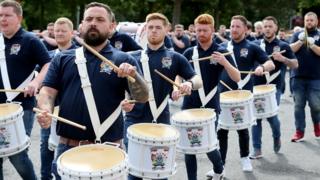 Twelfth of July celebrations in Portadown today as 6 local bands paraded through streets and estates in a socially distanced manner