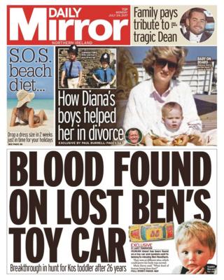 Daily mirror front page, Monday 24 July