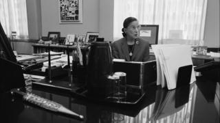 US Supreme Court Justice Ruth Bader Ginsburg sits in her chambers at the Supreme Court in Washington DC, 7 August 2002