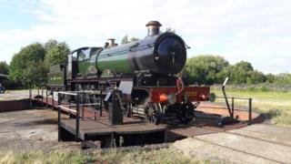 A newly completed GWR Saint Class, Number 2999, Lady of Legend, on the turntable at Didcot Railway Centre