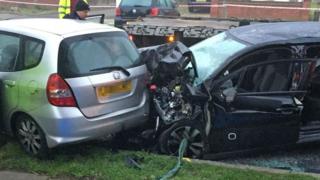 The Citroen car hit by a transit van