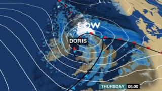 Wani hoton yanayi na BBC na hasashen guguwar Doris