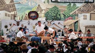 Competitors face off in the German Finger Wrestling (Fingerhakeln) Championships in Garmisch-Partenkirchen, southern Germany, 15 August 2019