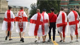   Fans of England in Red Square before the semi-finals of the FIFA World Cup 