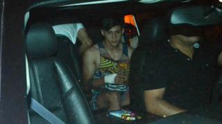 Mexican soccer player Alan Pulido is driven away after his release from captivity. 30 May 2016