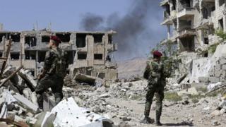 Des soldats pro gouvernementaux ratissent Jobar à l'est du Ghouta (illustration).