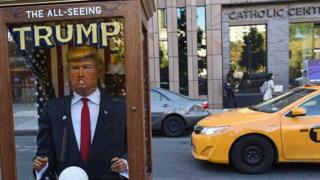 Máquina de ler a sorte com um boneco de Donald Trump, nos EUA