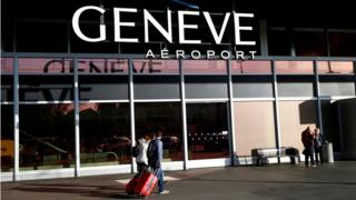 Passengers arrive at the departure building at Cointrin airport in Geneva, Switzerland, April 12, 2016.