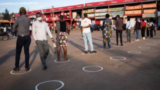 People observing social distancing in Rwanda