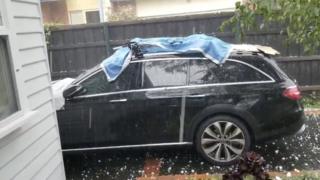 Parked cars hit by hail stones in Melbourne