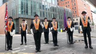 Members of the Belfast County Colour party in Belfast city centre