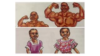 Varones fuertes y niñas bonitas en un texto escolar en Tanzania.
